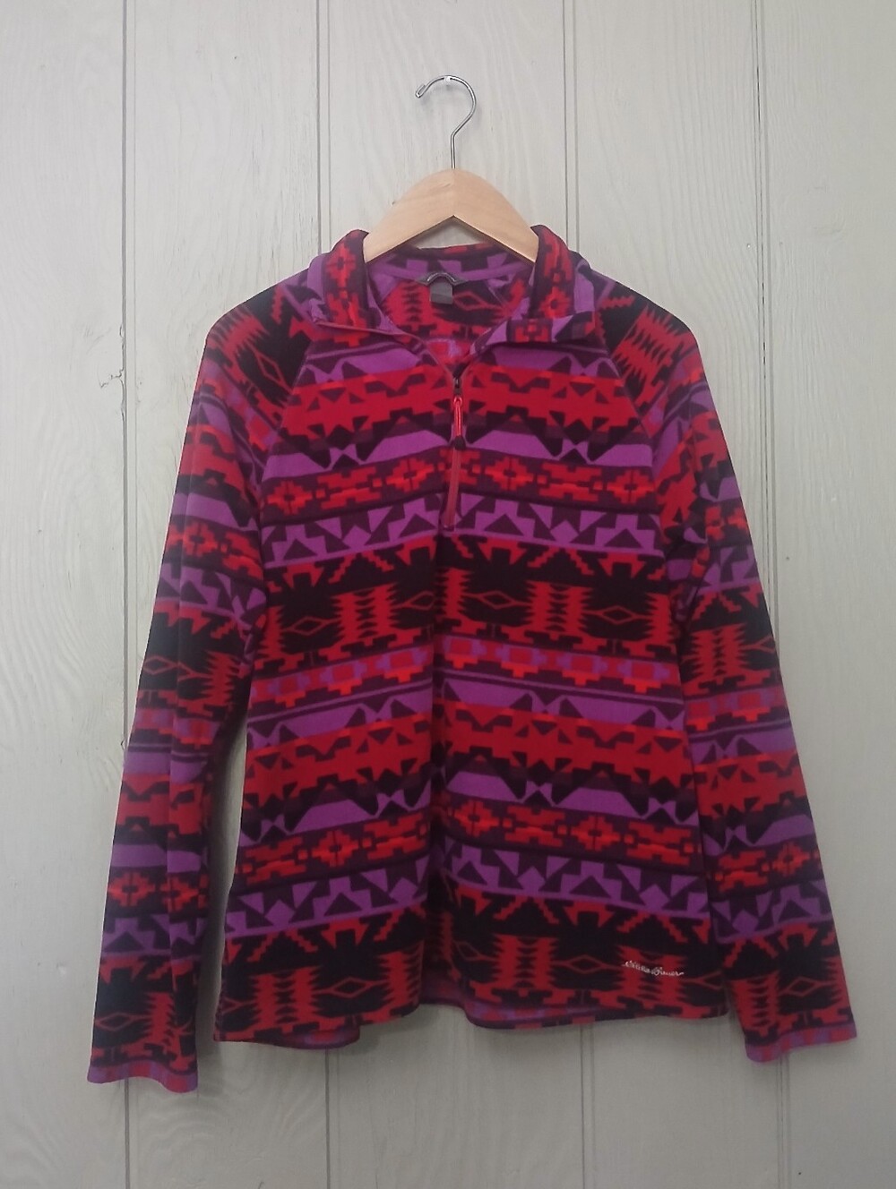 Eddie Bauer Red & Purple Geometric Fleece Jacket Size Large